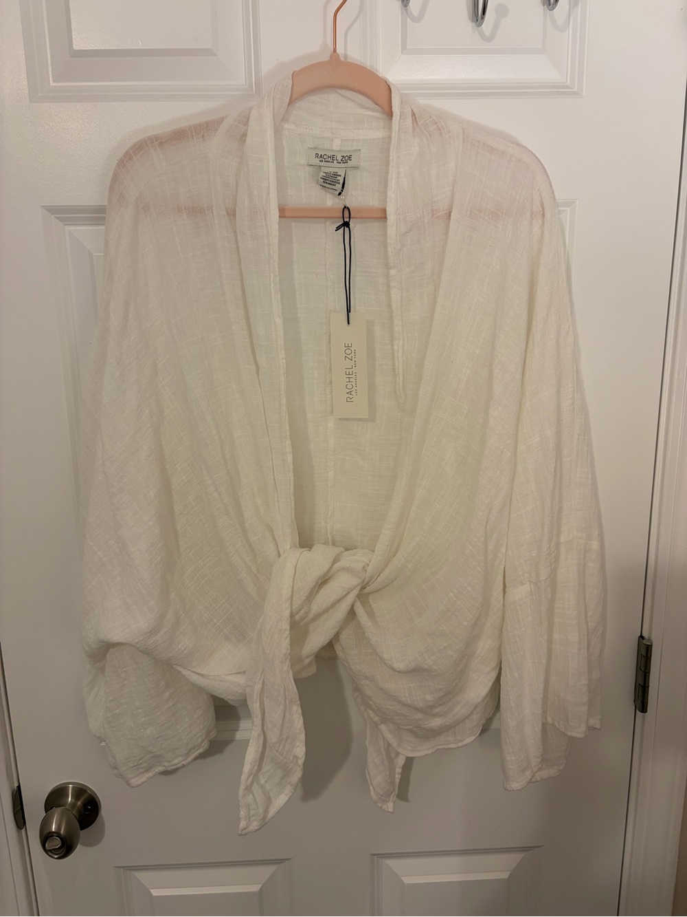 Rachel Zoe Cream Tie-Front Lightweight Women's Top Vacation Cover Up